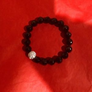 Black beaded bracelet with rhinestone ball